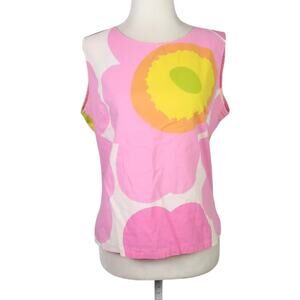 Marimekko Pink Orange Poppy Flower Floral Print Tank Top M